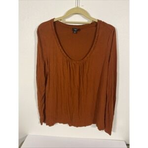 Talbots Plus Size 1X Blouse Rust 100% Cotton Long Sleeve‎ Top H1